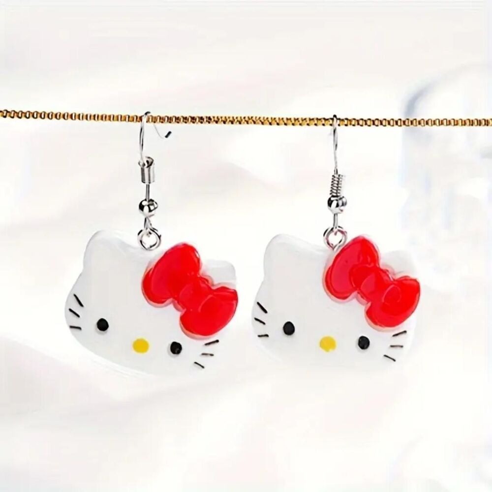 NEW Sanrio Hello Kitty Red and White Dangle Earrings Great Gift